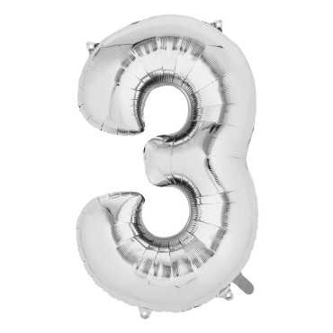 Balon din Folie Cyrax, Cifra 3, 81 cm, Pentru Aer sau Heliu, Bulk, Argintiu