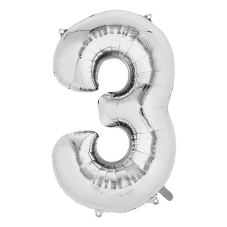 Balon din Folie Cyrax, Cifra 3, 81 cm, Pentru Aer sau Heliu, Bulk, Argintiu