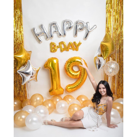 Balon din Folie Metalizata Cyrax, Figurina Cifra, Tema Aniversare 40 cm, Ambalaj Individual, Pai inclus, Umflare cu Aer sau Heliu, Auriu, Cifra 9