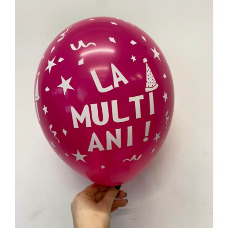 Set 10 Baloane din Latex, Cyrax, Model Party, La Multi Ani, 23 cm, Roz, 2.2 g