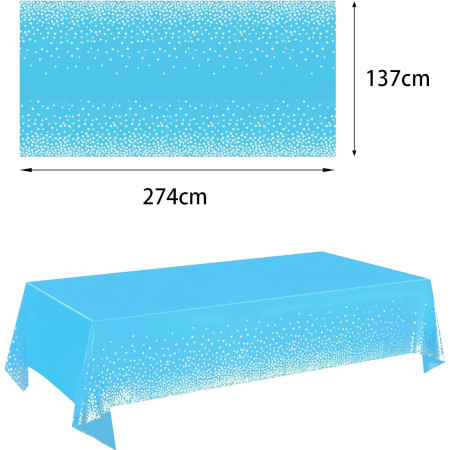 Fata de Masa, Cyrax, din PEVA, Imprimeu Buline Argintii, 137 x 274 cm, Impermeabila, Fara Pete, Curatare Rapida, Albastru