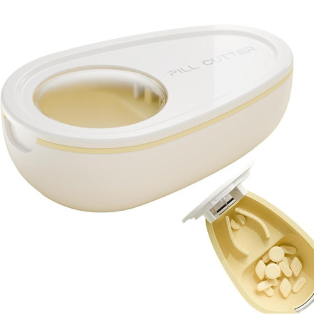 Cutie Taiat Pastile si Depozitare Medicamente,  Alba, 8x5x2.65 cm, Compacta si Portabila, Ideala Pentru Calatorii