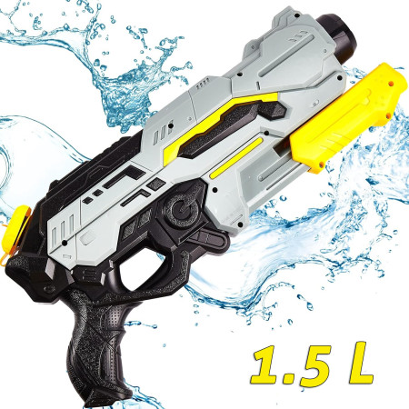 Pistol cu Apa de Inalta Presiune pentru Copii, Cyrax, Jucarie Pistol cu Apa, Capacitate 1.5 L, 43 x 20 x 4 cm, Petrecerile de Vara, 4-12 Ani, Negru Gri