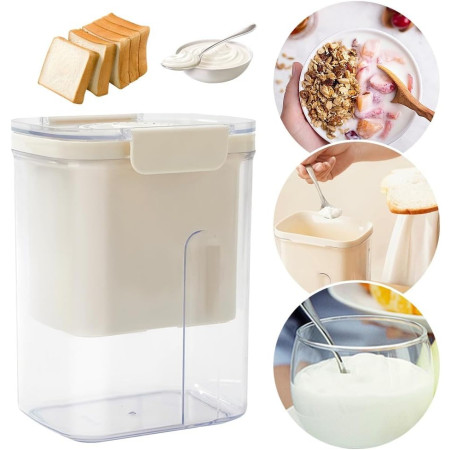 Kit Presa Pentru Branza, Cyrax, Filtru de Iaurt, Strecuratoare de Iaurt Grecesc, Filtru de lapte, 18x9.7x13 cm, Lingura Neagra 20x1.6 cm, Alb