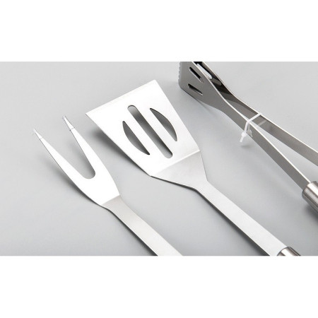 Set 3 Ustensile pentru Gratar, Cyrax, din Otel Inoxidabil, Geanta Oxford, Argintiu