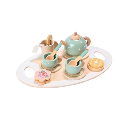 Set de Ceai Cyrax, din Lemn, 15 Piese, Vopsea Ecologica, +36 Luni, Multicolor Pastel