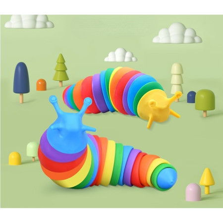 Jucarie senzoriala pentru copii, Cyrax, melc, cu articulatii si lumini, 19 cm, multicolor