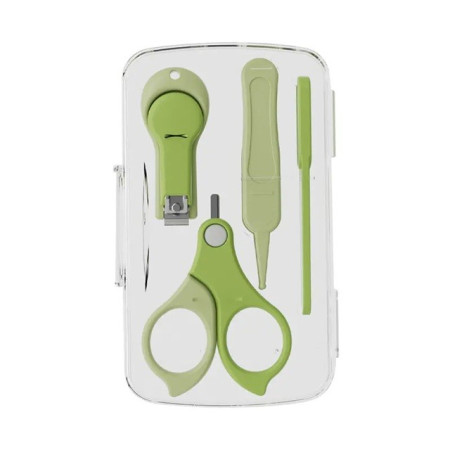 Set 4in1 de Ingrijire Unghii pentru Bebelusi, Cyrax, Cutie de Depozitare Transparenta, 0-6 Ani, 13.6x8x2 cm, Verde