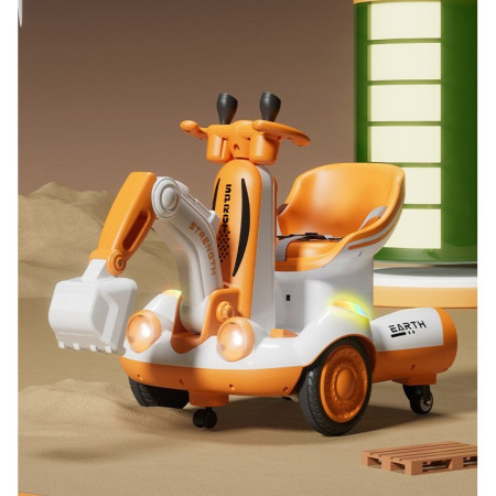 Excavator Electric, Cyrax, pe 4 Roti Antiderapante, cu Telecomanda, Brat Controlat Electric, cu Telecomanda, +2 Ani, Galben