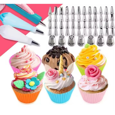 Set 92 Piese Ustensile pentru Ornare Prajituri, Cyrax, din Plastic si Otel Inoxidabil, Forme Briose, Multicolor