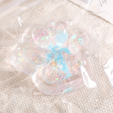 Jucarie Antistres Squishy, Cyrax, cu Revenire Lenta, Squeeze Pinch Family, Model Cat Paw, 6.5 x 7 cm, din Tpr, 4-6 Ani, Model 2 Flori, Transparent