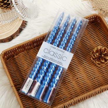 Set 4 Lumanari pentru Masa, Cina, Decor,  Model Rasucit, Lungime 25 cm, Albastru