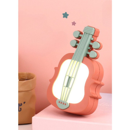 Lampa de Veghe,  cu Protectie pentru Ochi, Model Violina, Lumina Calda, Incarcare USB, ABS, 14.3x5x9.9 cm, Verde/ Rosu