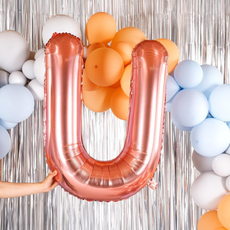 Balon Folie Metalizata Litera U, Cyrax, 100 cm, Umflati cu Heliu sau Aer, Ambalaj Individual, Pai inclus, Rose Gold