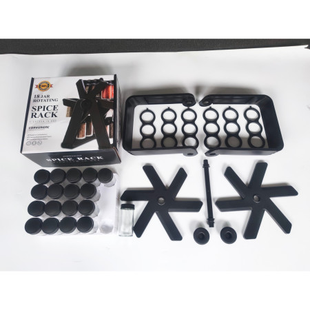 Suport Pentru Condimente Rotativ, Cyrax, Multifunctional, Pivotant 360°, Portabil, Usor de Montat, 34x23 cm, ABS/Sticla, Negru