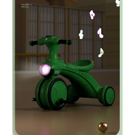 Tricicleta pentru copii Cyrax, pedalare, impingere, lumini si sunete, pedale antiderapante, material dur, cos depozitare, varsta peste 18 luni, 80x40x52 cm, verde