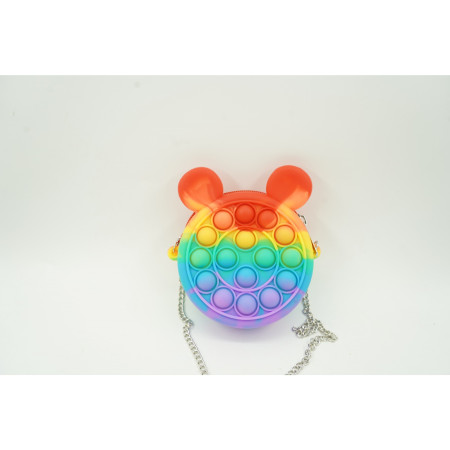 Jucarie antistres din silicon Cyrax, Pop it Now and Flip It ,Mini Geanta, Soricel, 6 cm, Curcubeu