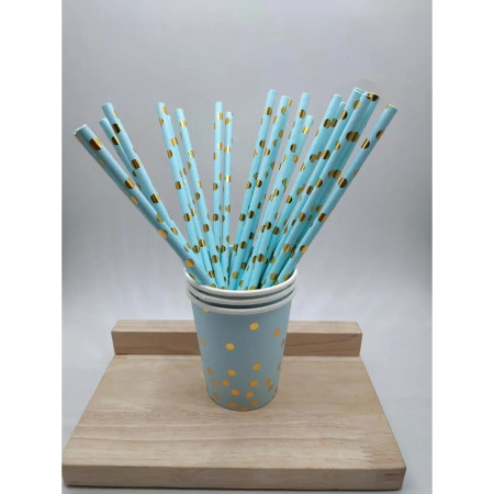 Set 10 Paie, Cyrax, din Hartie, 19.5 cm, Model cu Buline Aurii, Albastru