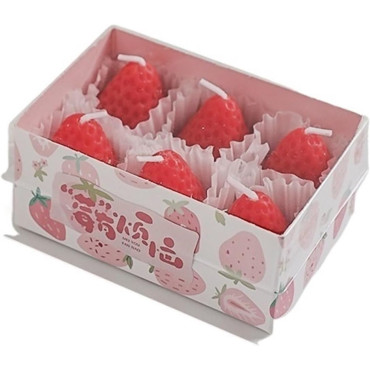 Set 6 Lumanari Parfumate,  Model Capsunici, Ardere 30 min, 78g, 6.3 x 9.3 x 3.8 cm, Rosu