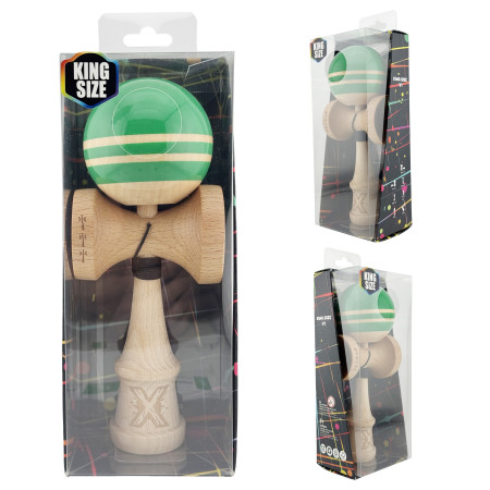 Kendama X Rainbow Originala, Profesionala, Cyrax, Big Cups V2, Super Sticky cu Cupe Mari, Rulment Metalic, din lemn 18 cm, Ata 55 cm, Verde/Maro