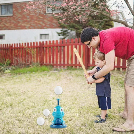 Set de Baseball 5 Piese pentru Copii, Cyrax, Jucarie Dinosaur Press, 14x23 cm, Verde/Albastru