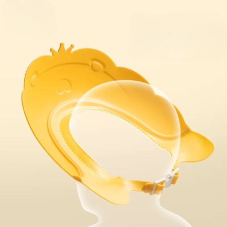 Cyrax Viziera de Protectie Baie Pentru Copii, Fippy, Model Coronita Leu, Dimensiune ajustabila, Durabil, Usor de curatat, Impotriva Samponului, pentru Ochi si Urechi, TPE+PP, 21x20.5 cm, Galben