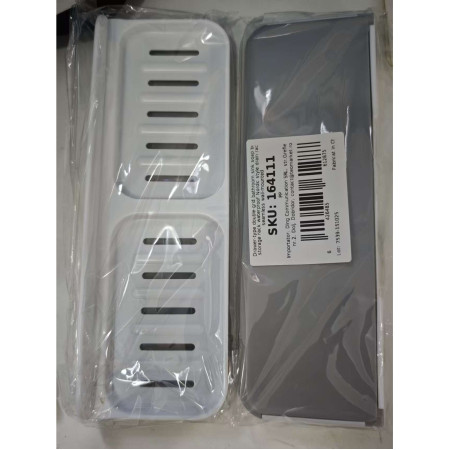 Savoniera Dubla,  de Perete, cu Compartiment de Scurgere, Montare prin Lipire, 26 x 8 x 4 cm, Alb/Gri