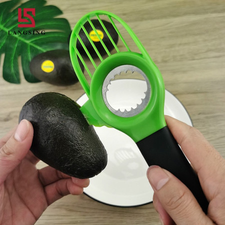 Cutit 3in1 pentru Avocado, Cyrax, Cutit, Scoatere Miez si Feliator Pulpa, din PP si Otel Inoxidabil, Negru/Verde