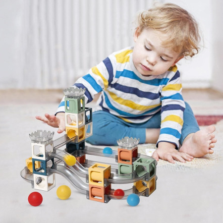 Set piese magnetice de constructie, Cyrax, Cu tobogane si bile, 41 piese, Multicolor