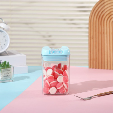 Set 6 Cutii de Depozitare Alimente, Cyrax, 2 x 500ml, 2 x 800ml, 2 x 1200ml, Capac Albastru, din PP+PET, Inchidere Ermetica, Transparent