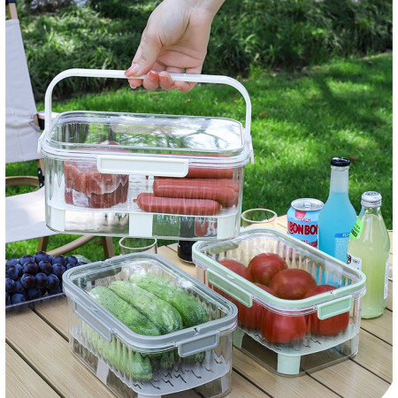 Cutie de Depozitare Portabila, Cyrax, cu Separator pentru Gheata si Scurgere, Mentine Rece, Caserola Pranz, 25x16.5x11.5 cm, Gri/Transparent