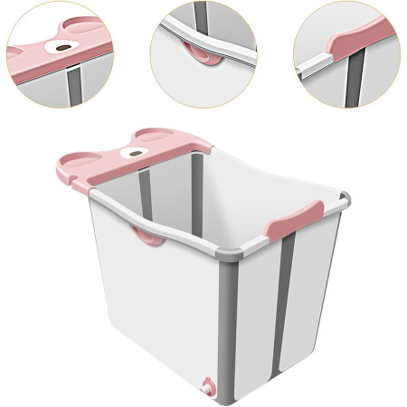 Cada Pliabila pentru Baie, Cyrax, din PP+TPE, pentru Copii +6 Luni, Model Ursulet, Scaun de Interior, Detasabil, 82 x 50 x 54 cm, Roz