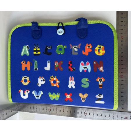 Carte Senzoriala Educativa Montessori, Cyrax, Dezvoltare Abilitati Motorii, 3 Pagini, Model Alfabet, 28x25x4 cm, Albastru