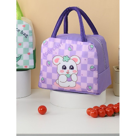 Geanta Termoizolanta pentru Copii, Cyrax, 23x13x19 cm, Model Imprimeu Iepuras, din Folie de Aluminiu si Panza Oxford, Mov