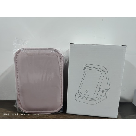 Portfard, Cyrax, Geanta Cosmetice, cu Oglinda LED, 3 Moduri de Lumina, Incarcare USB, Baterie 1200 mAh, pentru Organizarea Cosmeticelor, 4 Compartimente, Imitatie Piele, Roz, 16.5x11.5x6 cm