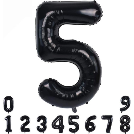 Balon din Folie Metalizata, Cyrax, Figurina Cifra, Tema Aniversare 100 cm, Ambalaj Individual, Pai inclus, Umflare cu Aer sau Heliu, Negru, Cifra 5