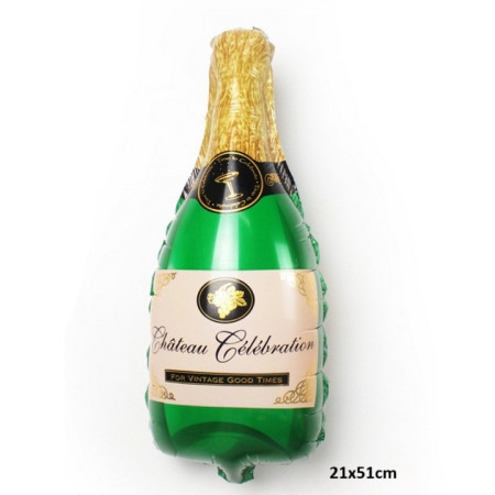 Balon din Folie Metalizata, Cyrax, Mini Figurine, Model Sticla de Sampanie, 21x51 cm, Ambalaj Individual, Pai Inclus, Umflare cu Aer sau Heliu, Verde