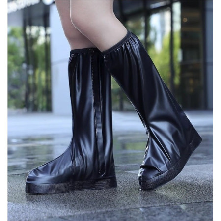 Protectie Incaltaminte pentru Ploaie si Noroi,  Impermeabila, Talpa Antiderapanta, cu Fermoar si Capsa, Inaltime 40 cm, Marime M 36-37, Negru