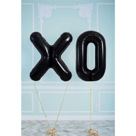 Balon Folie Metalizata Litera X, Cyrax, 40 cm, Umflati cu Heliu sau Aer, Ambalaj Individual, Pai inclus, Negru