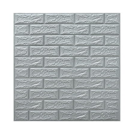 Set 10 Placi Tapet 3D,  70 x 77 cm, Grosime 3 mm, din Polietilena, Model Caramida, Suprafata acoperita 5.3 mp, Argintiu