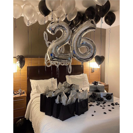 Balon din Folie Metalizata, Cyrax, Figurina Cifra, Tema Aniversare 80 cm, Ambalaj Individual, Pai inclus, Umflare cu Aer sau Heliu, Argintiu, Cifra 6