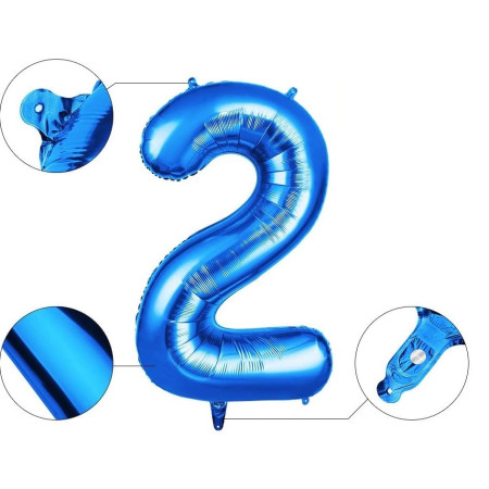 Balon din Folie Cyrax, Cifra 2, 81 cm, Pentru Aer sau Heliu, Albastru