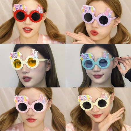 Ochelari Decorativi, Cyrax, pentru Petrecere, din ABS, Unisex, Model Happy Birthday, 13.5 x 8.5 cm, Bej cu Lentile Galbene