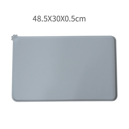Covoras din silicon pentru animale  pentru bol de apa si mancare, antiderapant, margini ridicate pentru a mentine apa, 48.5x30 cm, Gri