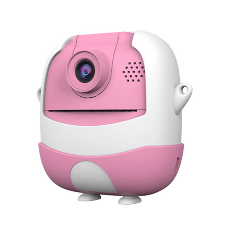 Camera Instantanee pentru Copii, Cyrax, cu Functie de Printare, Cablu USB-C, Bluetooth, Compatibil iOS/Android, Camera Frontala + Selfie, Model Iepure, Snur Inclus, Roz