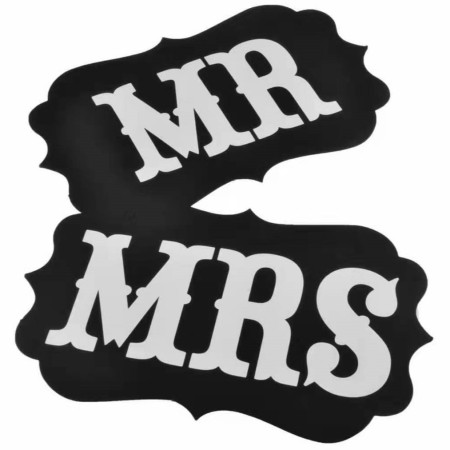 Set 2 Bannere, Cyrax, cu Agatatoare, Tematica Nunta, Pancarde Model Mr si Mrs, Negru