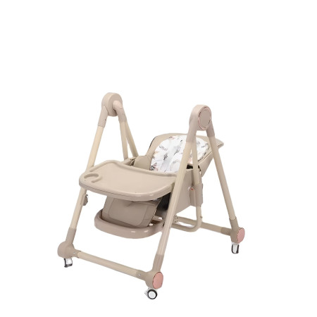 Scaun de Masa pentru Bebelusi si Copii, Cyrax, Tavita si Husa Detasabile, Multifuncțional, Stabil, Centura de Siguranta, Inaltime Ajustabila, Spatar Reglabil Moale, Balansoar, de la 6 Luni, Bej