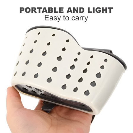 Suport Scurgere pentru Burete si Laveta de Vase Bucatarie, Cyrax, Bej, Curea Reglabila, Plastic Flexibil, 15x 5x 20cm