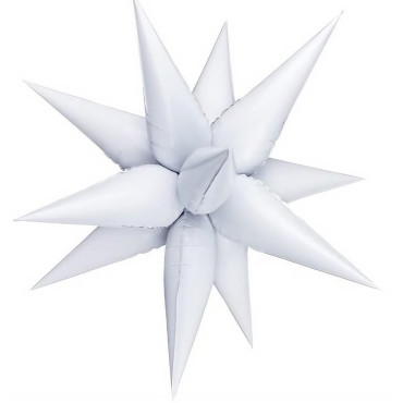 Balon din Folie Metalizata, Cyrax, Figurina Stea 3D, 66 cm, Ambalaj Individual, Pai inclus, Umflare cu Aer sau Heliu, Alb