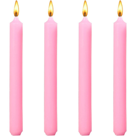 Set 4 Lumanari,  pentru Suport de Masa, Fara Miros si Fum, din Parafina, 2.2 x 25 cm, Roz